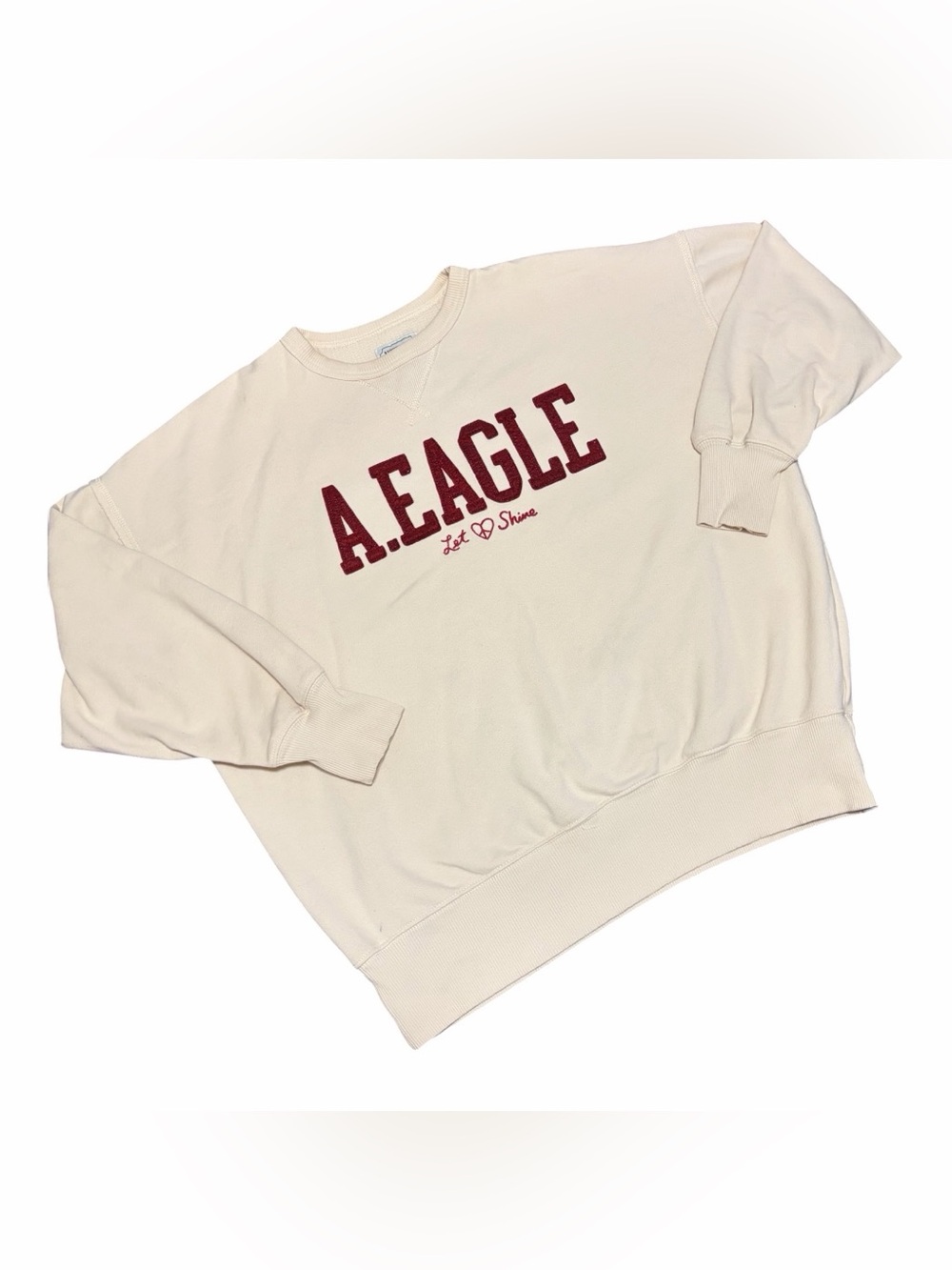 American Eagle Oversized Vintage Crewneck Sweatshirt Medium Cream Red Comfy
